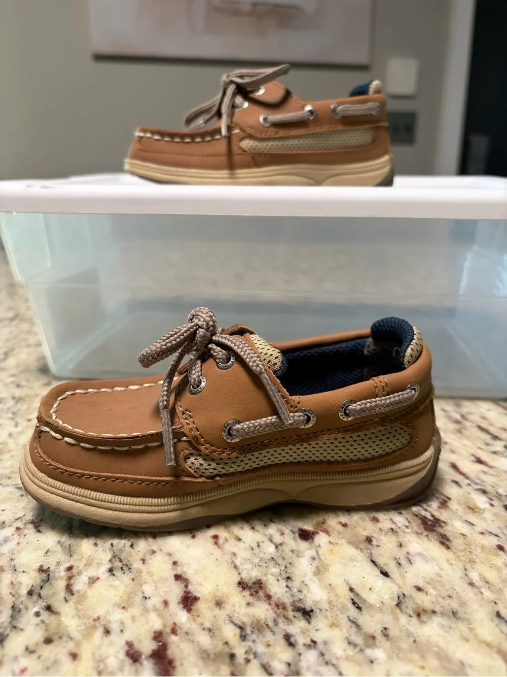 Sperry Tan Toddler Kids Moccasin Boat Shoes with Lace Tie